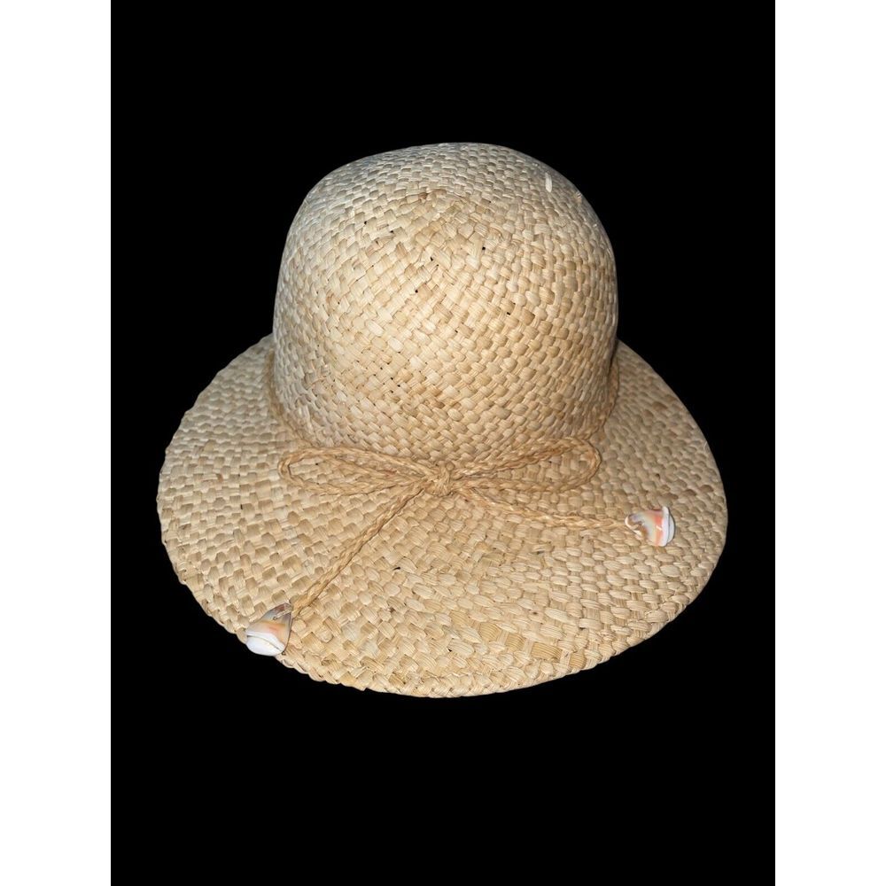Liz Claiborne Straw Hat Shell Adornment Beach-core Sun Protection Classy Chic